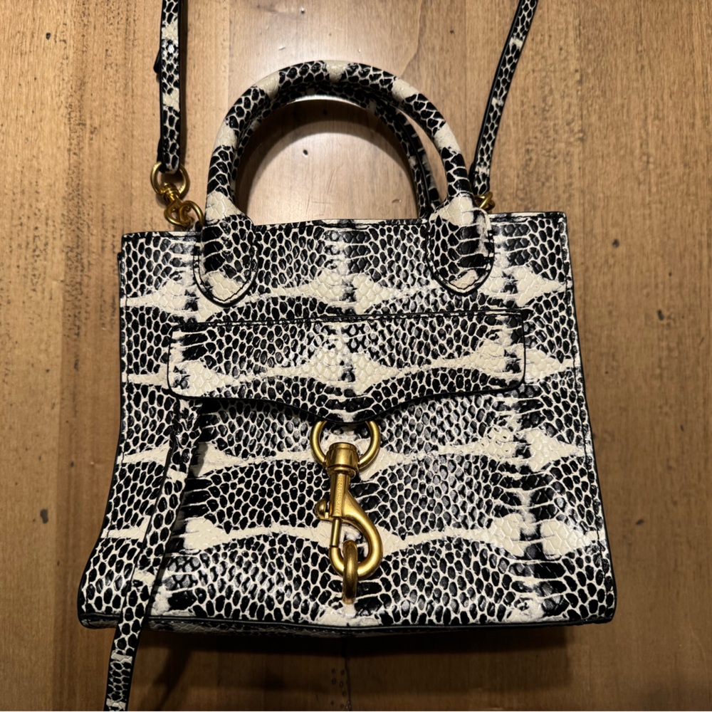 Rebecca Minkoff, Megan Mini Tote, Black White Snake